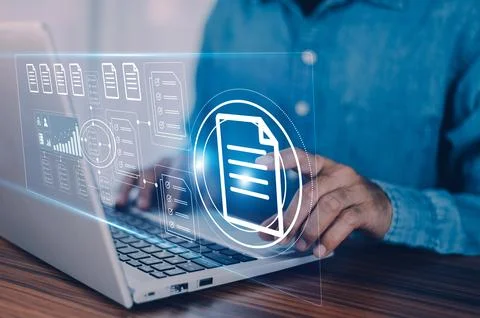 Document management concept, Businessman using computer to document managem.. Foto stock