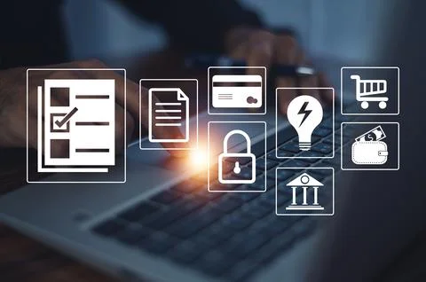 Document management concept, Businessman using computer to document managem.. Stock Photos