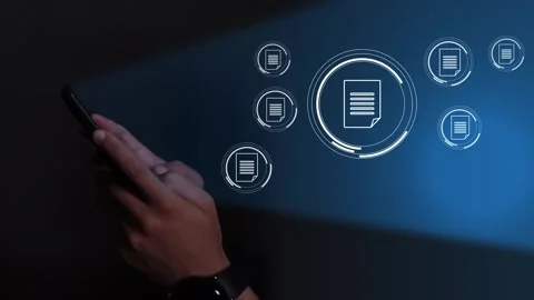 Document management concept with icons on virtual screen Stock Footage 290067905