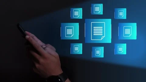 Document management concept with icons on virtual screen Stock Footage 290068071
