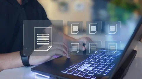 Document management concept with icons on virtual screen Stock Footage 290068110