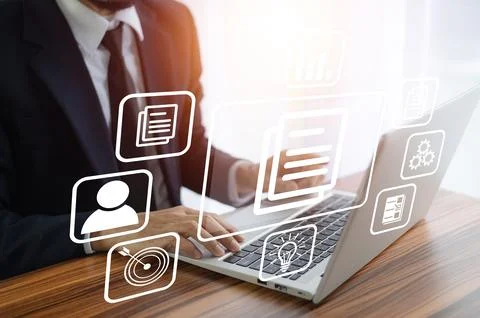 Document management concept, Manager manage documentation on data system or.. Stock Photos