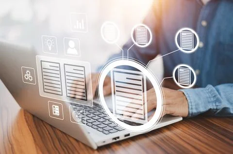 Document management concept, Manager manage documentation on data system or.. Stock Photos