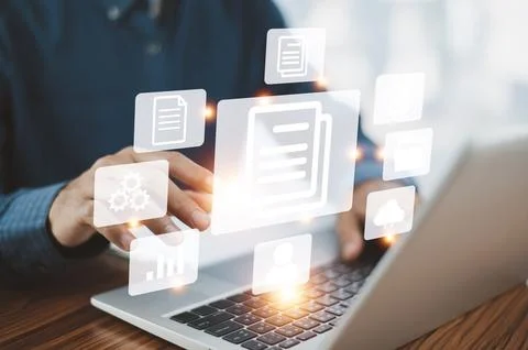 Document management concept, Manager manage documentation on data system or.. Stock Photos