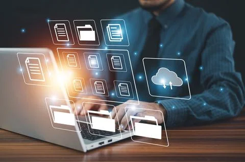 Document management concept, online documentation database and digital file.. Stock Photos