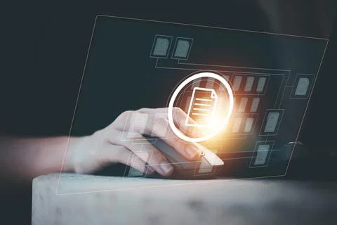 Document management concept, people using computer to document management c.. Stock Photos