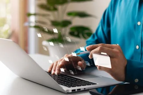 Document management concept. Virtual screen icons Document Management System  Stock Photos