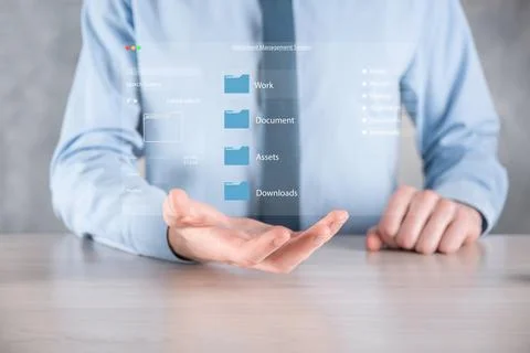 Document management concept. Virtual screen icons Document Management System  Stock Photos