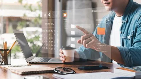 Document management concept. Virtual screen icons Document Management System  Stock Photos