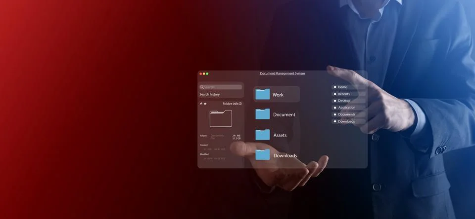 Document management concept. Virtual screen icons Document Management System  Stockfoto's
