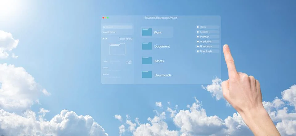 Document management concept. Virtual screen icons Document Management System  Stock Photos