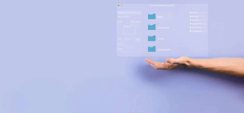 Document management concept. Virtual screen icons Document Management System  Stock Photos