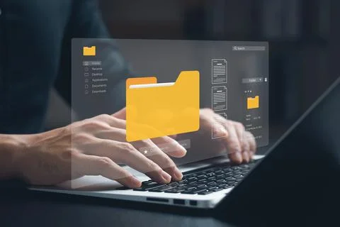 Document management concept. Virtual screen icons Document Management System  Foto stock
