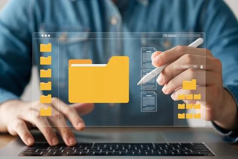 Document management concept. Virtual screen icons Document Management Syste.. Stock Photos