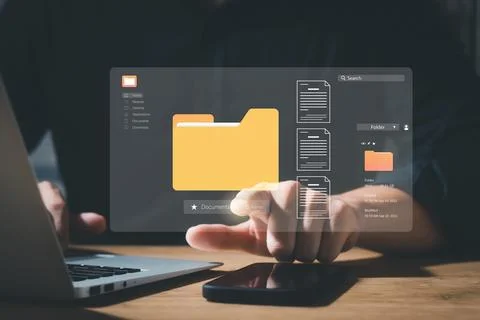 Document management concept. Virtual screen icons Document Management Syste.. Stock Photos