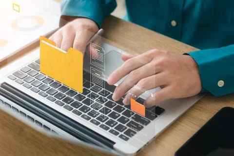 Document management concept. Virtual screen icons Document Management Syste.. 스톡 사진