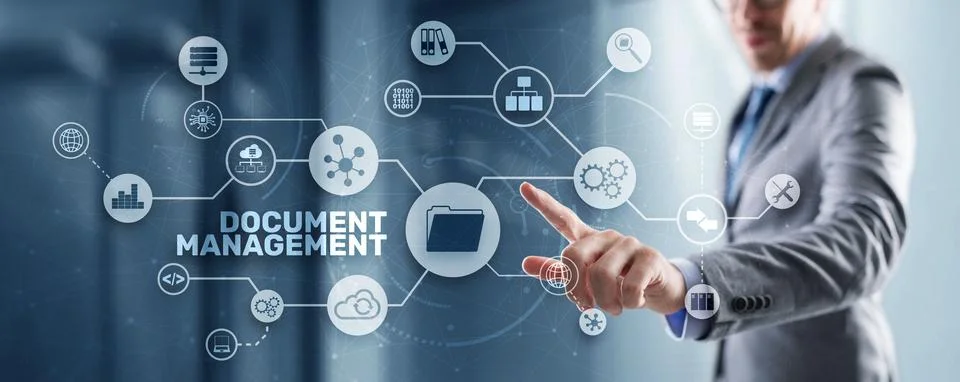 Document Management Data System Business Technology Concept. DMS on virtual Foto stock