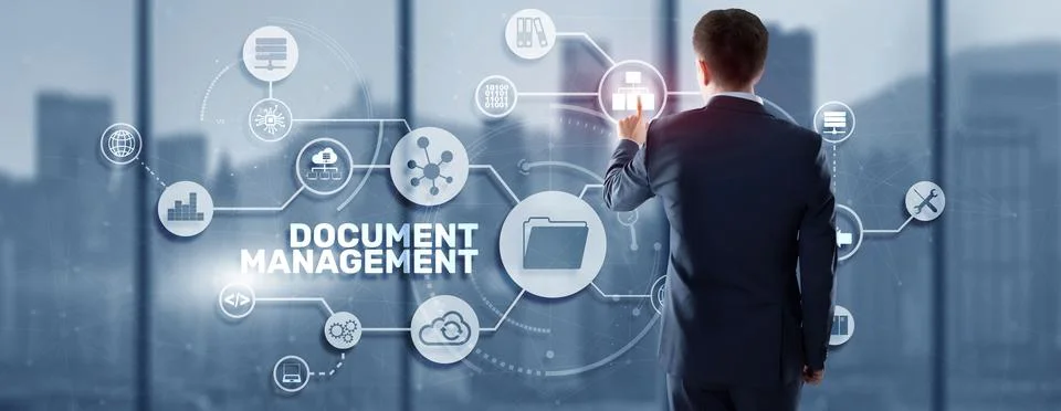 Document Management Data System Business Technology Concept. DMS on virtual Stock-Fotos