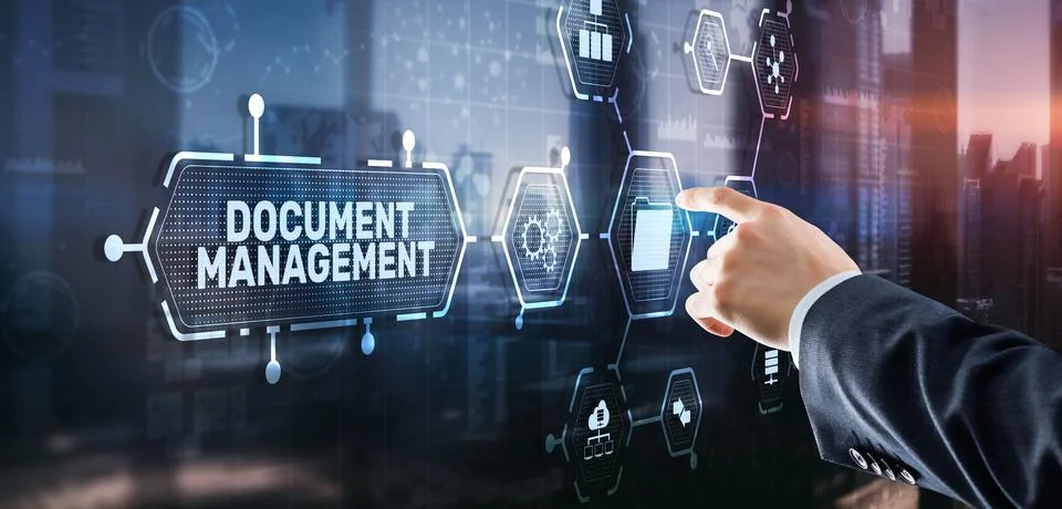 Document Management Data System Business Technology Concept. DMS on virtual Foto stock