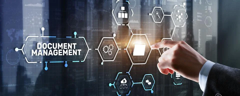 Document Management Data System Business Technology Concept. DMS on virtual Foto stock