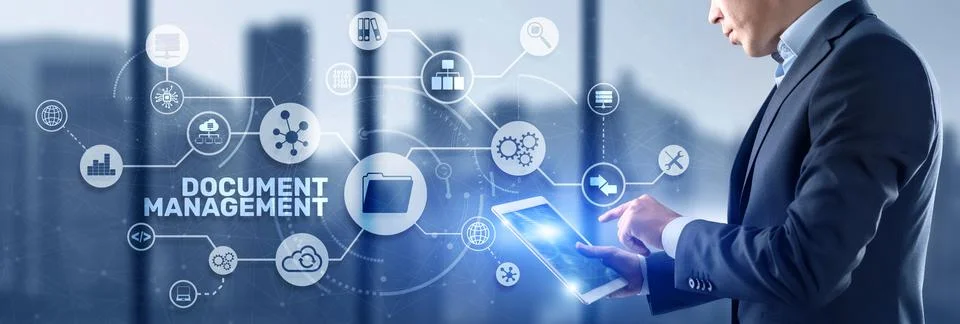 Document Management Data System Business Technology Concept. DMS on virtual Foto stock