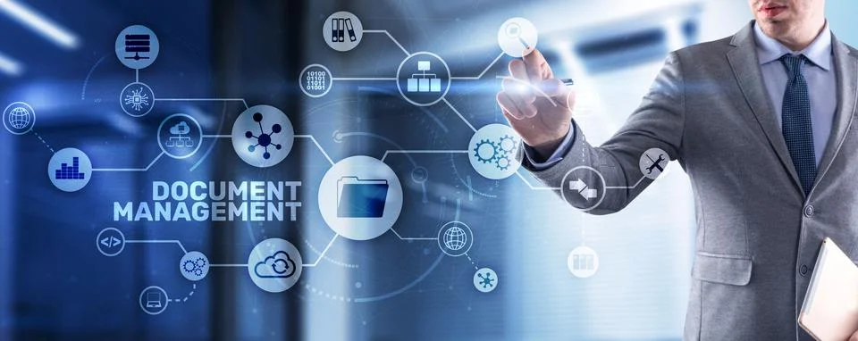 Document Management Data System Business Technology Concept. DMS on virtual Foto stock