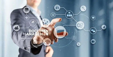 Document Management Data System Business Technology Concept. DMS on virtual Foto stock