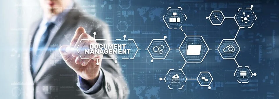 Document Management Data System Business Technology Concept. DMS on virtual Foto stock