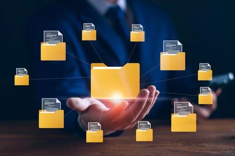 Document management digital document paperless operation concept, Businessm.. Stock Photos