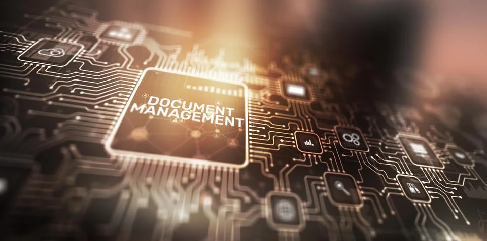 Document management DMS. E-document management. Online documentation database Stock Illustration