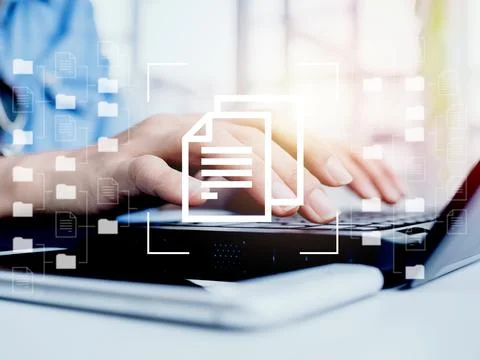 Document management. Document file information and folders icons with busines Stock Photos