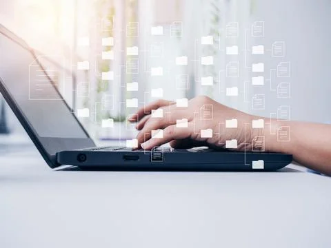 Document management. Document file information and folders icons with busines Stockfoto's