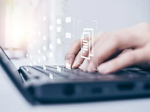 Document management. Document file information and folders icons with busines Stockfoto's