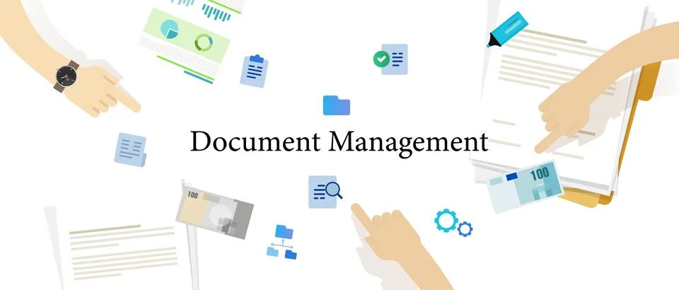 Document management folder file report data information archive storage paper Stock Illustration