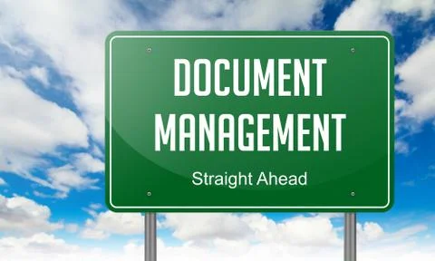 Document Management on Highway Signpost. Stock Illustration