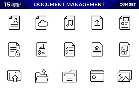Document Management Icon Set. Streamlined icons for organizing, storing, an.. Stock Illustration