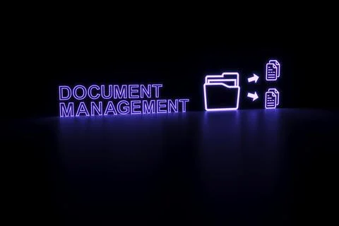 DOCUMENT MANAGEMENT neon concept self illumination background 3D illustratio Stock Illustration
