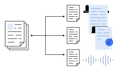 Document Management Process with Workflow Hierarchy and Digital Verification Stock Illustration