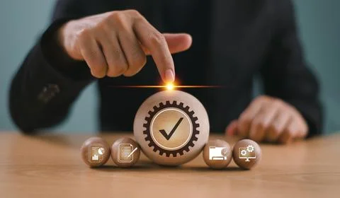 Document management service concept. Inspect check system, online document da Stock Photos