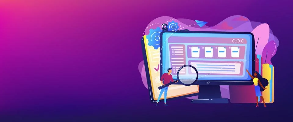 Document management soft concept banner header. Illustrazione stock