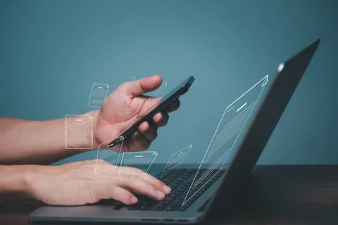 Document management system concept, business man using computer online Stock Photos