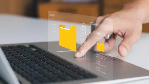 Document management system concept, business man holding folder and documen.. Stock Photos