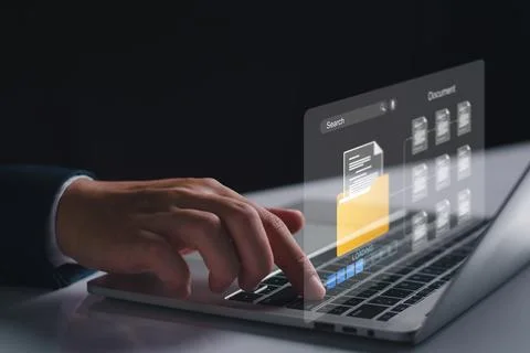 Document management system concept. Businessman manage digital business data, Stock Photos