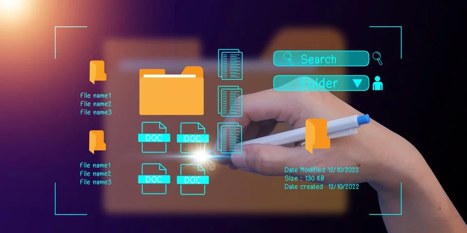 Document management system concept, folder and document icon software, sear.. Stock Photos