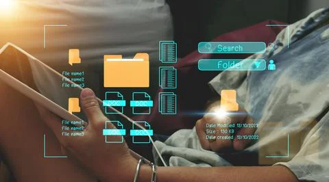 Document management system concept, folder and document icon software, sear.. Stock Photos