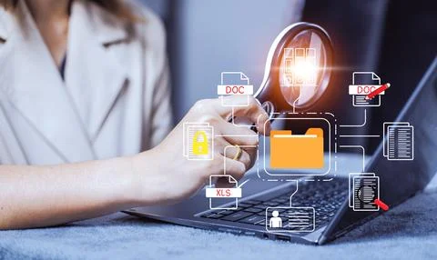 Document management system concept, folder and document icon software, sear.. Stock Photos