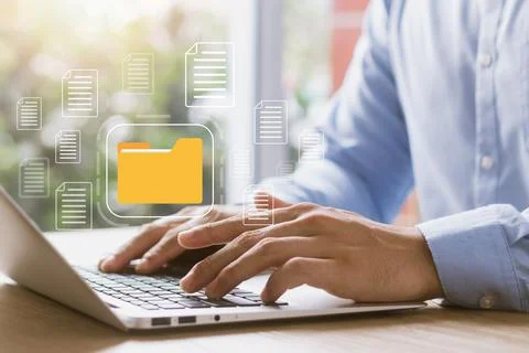 Document management system concept, virtual screen icon. Document Storage Sys Stock Photos