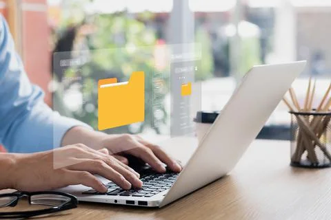 Document management system concept, virtual screen icon. Document Storage Sys Stock Photos