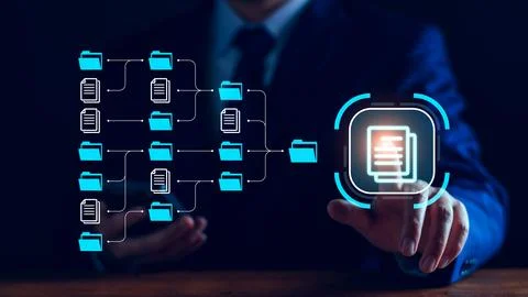 Document management system, DMS and business process system automation tech.. Stock Photos