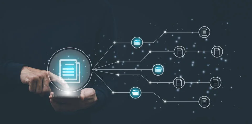 Document Management System (DMS). Archiving software for business file, Busin Stock Photos